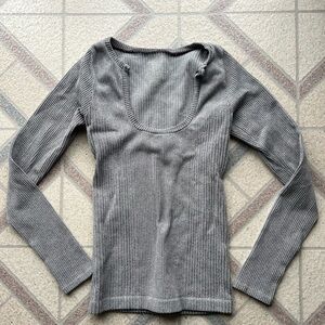 Free People Charcoal Knit Long Sleeve Top